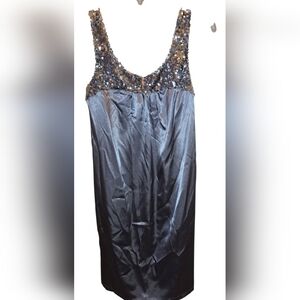 Johnny Martin Silver Sequin Satiny Silver Mini Slip Dress Size 5 Y2k Sleeveless